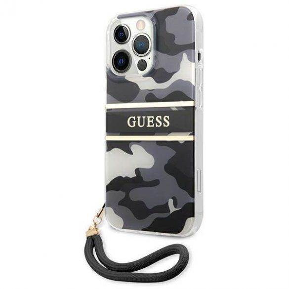 Guess GUHCP13LKCABBK Husă rigidă pentru iPhone 13 Pro / 13 6,1" czarny/negru Camo Strap Collection