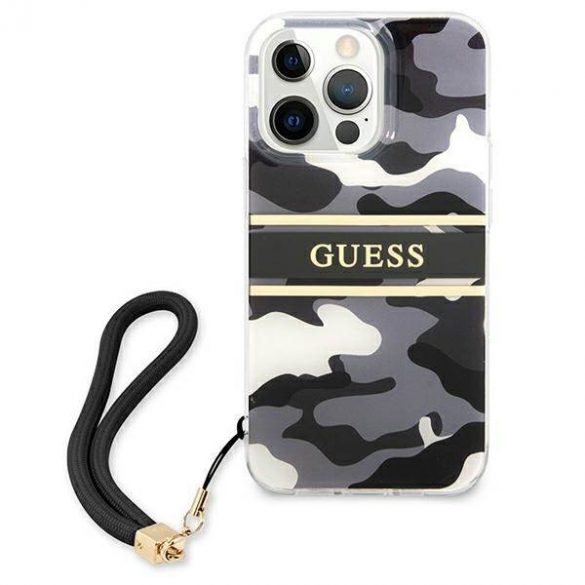 Guess GUHCP13LKCABBK Husă rigidă pentru iPhone 13 Pro / 13 6,1" czarny/negru Camo Strap Collection