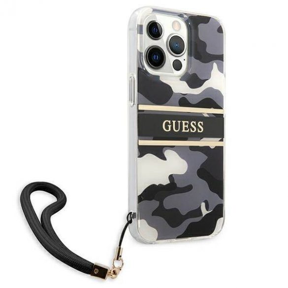 Guess GUHCP13LKCABBK Husă rigidă pentru iPhone 13 Pro / 13 6,1" czarny/negru Camo Strap Collection