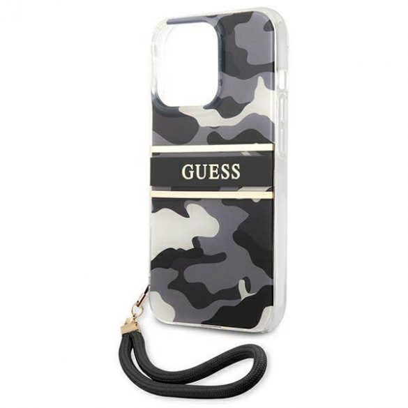 Guess GUHCP13LKCABBK Husă rigidă pentru iPhone 13 Pro / 13 6,1" czarny/negru Camo Strap Collection