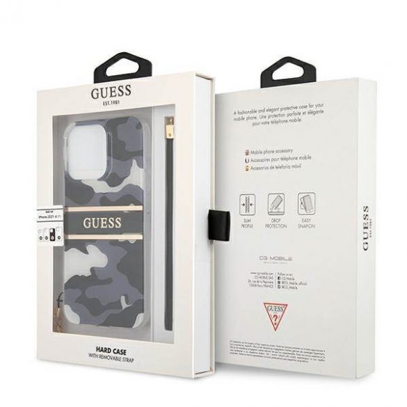 Guess GUHCP13LKCABBK Husă rigidă pentru iPhone 13 Pro / 13 6,1" czarny/negru Camo Strap Collection