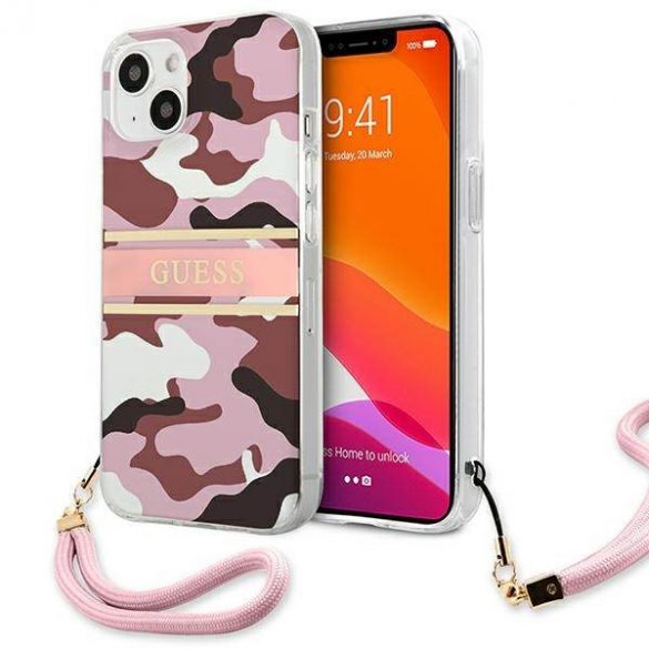 Guess GUHCP13SKCABPI iPhone 13 mini 5,4" rożowy/roz husă rigidă Camo Strap Collection