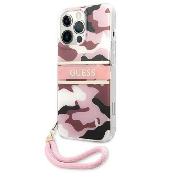 Guess GUHCP13LKCABPI iPhone 13 Pro / 13 6,1" rożowy/roz husă rigidă Camo Strap Collection