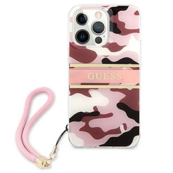 Guess GUHCP13LKCABPI iPhone 13 Pro / 13 6,1" rożowy/roz husă rigidă Camo Strap Collection