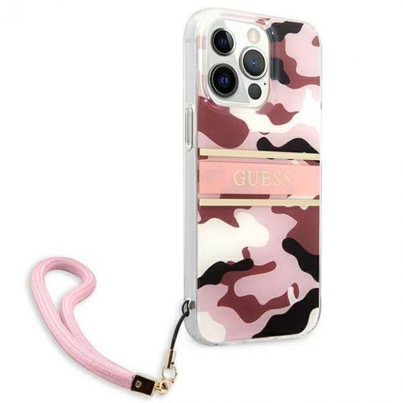 Guess GUHCP13LKCABPI iPhone 13 Pro / 13 6,1" rożowy/roz husă rigidă Camo Strap Collection