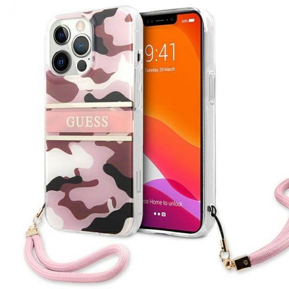 Guess GUHCP13XKCABPI iPhone 13 Pro Max 6,7" rożowy/roz husă rigidă Camo Strap Collection