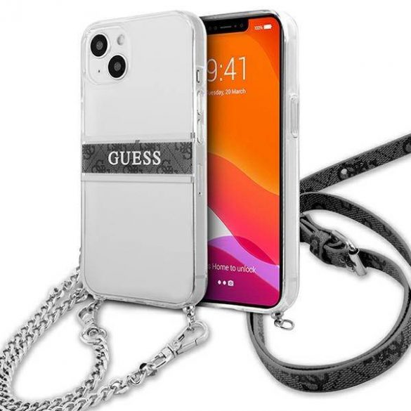 Guess GUHCP13SKC4GBSI iPhone 13 mini 5,4" Carcasă rigidă transparentă 4G Curea gri Husă cu lanț argintiu