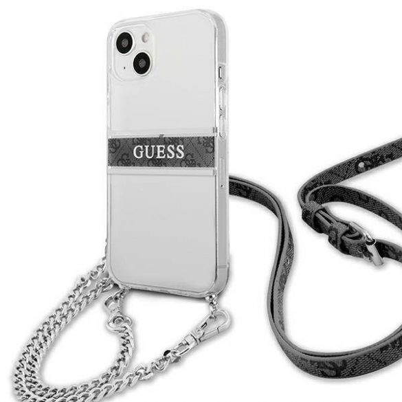 Guess GUHCP13SKC4GBSI iPhone 13 mini 5,4" Carcasă rigidă transparentă 4G Curea gri Husă cu lanț argintiu