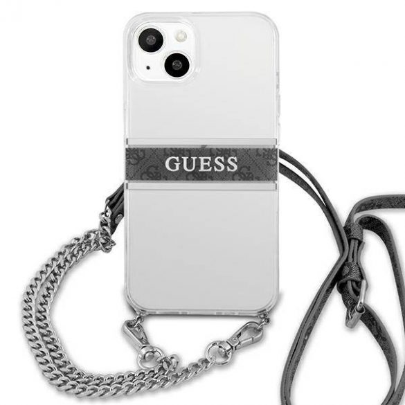 Guess GUHCP13SKC4GBSI iPhone 13 mini 5,4" Carcasă rigidă transparentă 4G Curea gri Husă cu lanț argintiu