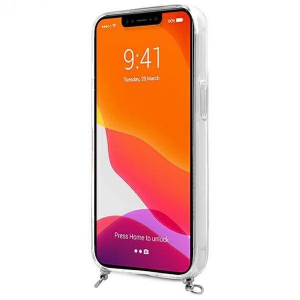 Guess GUHCP13SKC4GBSI iPhone 13 mini 5,4" Carcasă rigidă transparentă 4G Curea gri Husă cu lanț argintiu