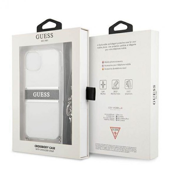 Guess GUHCP13SKC4GBSI iPhone 13 mini 5,4" Carcasă rigidă transparentă 4G Curea gri Husă cu lanț argintiu