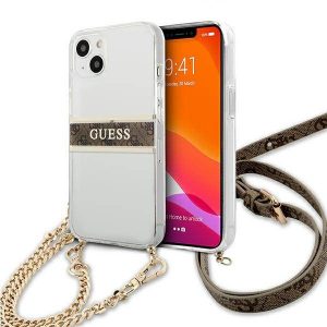 Guess GUHCP13SKC4GBGO iPhone 13 mini 5,4"Husătare transparentă 4G maro curea lanț de aur