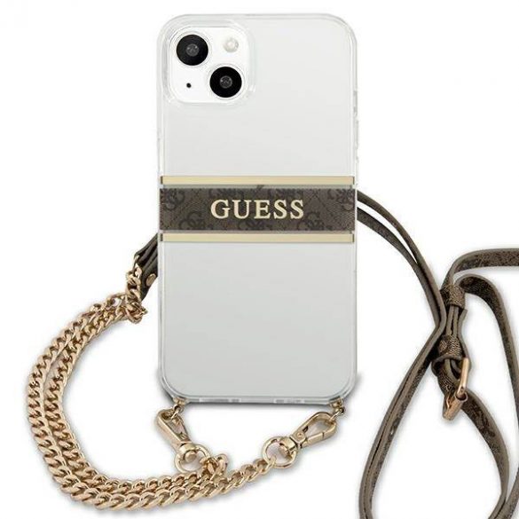 Guess GUHCP13SKC4GBGO iPhone 13 mini 5,4"Husătare transparentă 4G maro curea lanț de aur