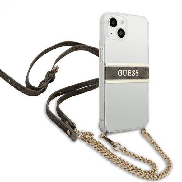 Guess GUHCP13SKC4GBGO iPhone 13 mini 5,4"Husătare transparentă 4G maro curea lanț de aur