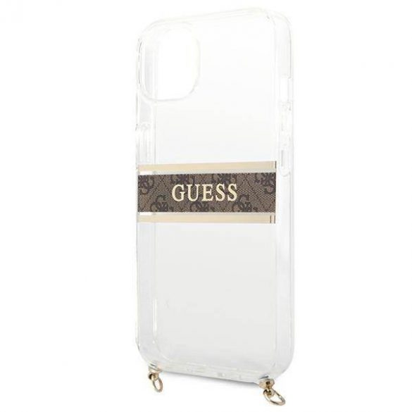 Guess GUHCP13SKC4GBGO iPhone 13 mini 5,4"Husătare transparentă 4G maro curea lanț de aur