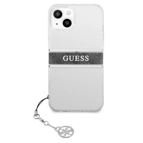 Guess GUHCP13SKB4GGR Carcasă rigidă transparentă pentru iPhone 13 mini 5,4" 4G, gri cu curea Charm