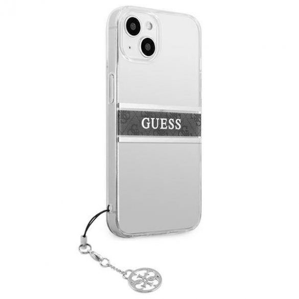 Guess GUHCP13SKB4GGR Carcasă rigidă transparentă pentru iPhone 13 mini 5,4" 4G, gri cu curea Charm