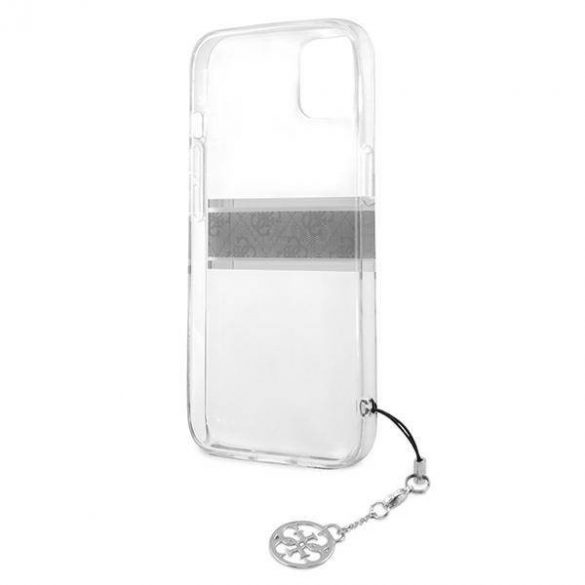 Guess GUHCP13SKB4GGR Carcasă rigidă transparentă pentru iPhone 13 mini 5,4" 4G, gri cu curea Charm