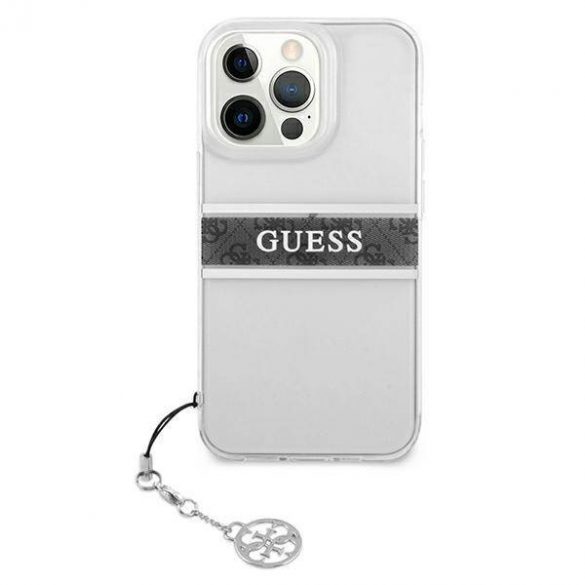 Guess GUHCP13LKB4GGR Carcasă rigidă transparentă pentru iPhone 13 Pro / 13 de 6,1" 4G, gri, curea Charm