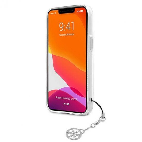 Guess GUHCP13LKB4GGR Carcasă rigidă transparentă pentru iPhone 13 Pro / 13 de 6,1" 4G, gri, curea Charm