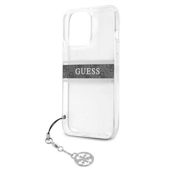 Guess GUHCP13LKB4GGR Carcasă rigidă transparentă pentru iPhone 13 Pro / 13 de 6,1" 4G, gri, curea Charm