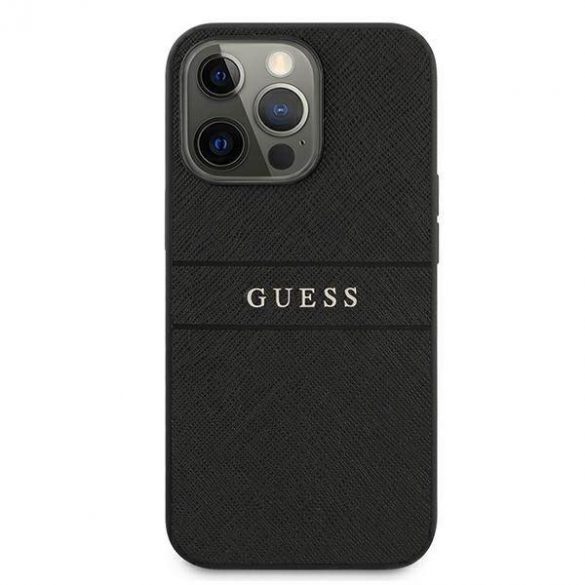 Husă Guess GUHCP13LPSASBBK pentru iPhone 13 Pro / 13 de 6,1 inchi, neagră/curea Saffiano