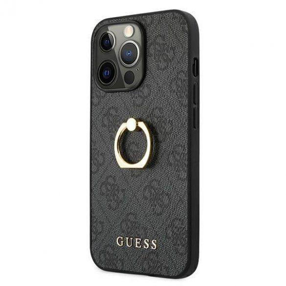 Guess GUHCP13L4GMRGR Carcasă rigidă pentru iPhone 13 Pro / 13 6,1" szary/gri, cu suport inel 4G