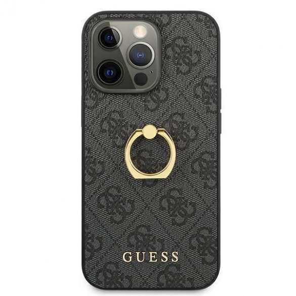 Guess GUHCP13L4GMRGR Carcasă rigidă pentru iPhone 13 Pro / 13 6,1" szary/gri, cu suport inel 4G