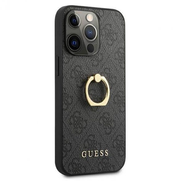 Guess GUHCP13L4GMRGR Carcasă rigidă pentru iPhone 13 Pro / 13 6,1" szary/gri, cu suport inel 4G