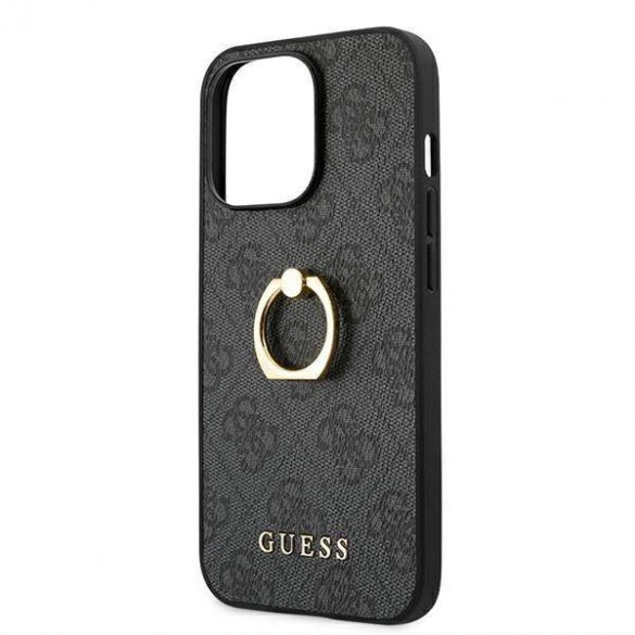 Guess GUHCP13L4GMRGR Carcasă rigidă pentru iPhone 13 Pro / 13 6,1" szary/gri, cu suport inel 4G