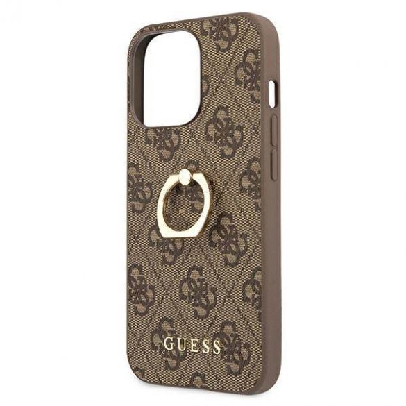 Guess GUHCP13L4GMRBR Carcasă rigidă pentru iPhone 13 Pro / 13 6,1" maro/brązowy, cu suport inel 4G