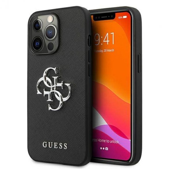 Guess GUHCP13LSA4GSBK Carcasă rigidă pentru iPhone 13 Pro/13 de 6,1 inchi, negru/czarny, Saffiano 4G Metal Logo