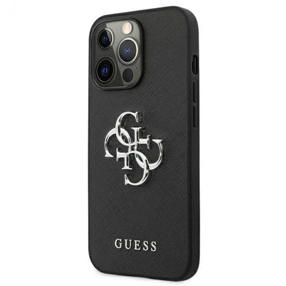 Guess GUHCP13LSA4GSBK Carcasă rigidă pentru iPhone 13 Pro/13 de 6,1 inchi, negru/czarny, Saffiano 4G Metal Logo