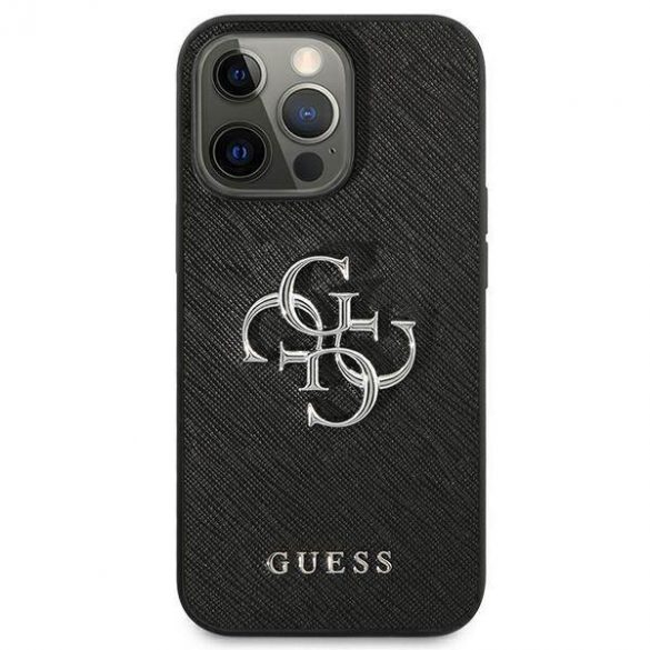 Guess GUHCP13LSA4GSBK Carcasă rigidă pentru iPhone 13 Pro/13 de 6,1 inchi, negru/czarny, Saffiano 4G Metal Logo