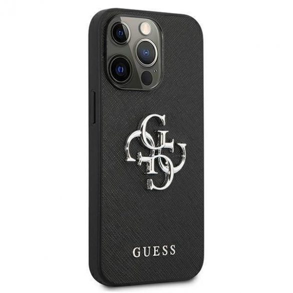 Guess GUHCP13LSA4GSBK Carcasă rigidă pentru iPhone 13 Pro/13 de 6,1 inchi, negru/czarny, Saffiano 4G Metal Logo