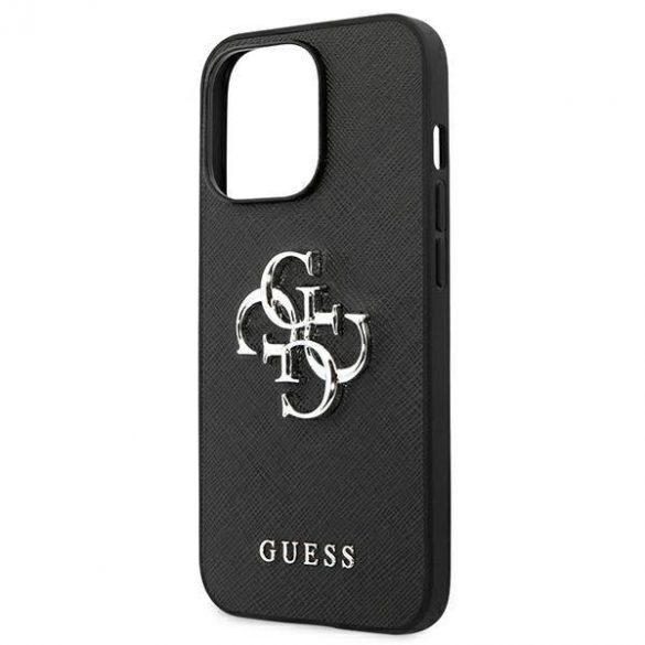 Guess GUHCP13LSA4GSBK Carcasă rigidă pentru iPhone 13 Pro/13 de 6,1 inchi, negru/czarny, Saffiano 4G Metal Logo