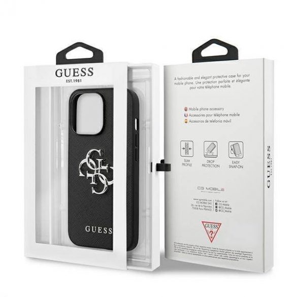 Guess GUHCP13LSA4GSBK Carcasă rigidă pentru iPhone 13 Pro/13 de 6,1 inchi, negru/czarny, Saffiano 4G Metal Logo