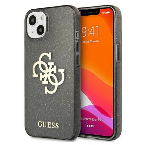 Guess GUHCP13SPCUGL4GBK Husă rigidă pentru iPhone 13 mini de 5,4 inchi/negru, cu sclipici, 4G Big Logo