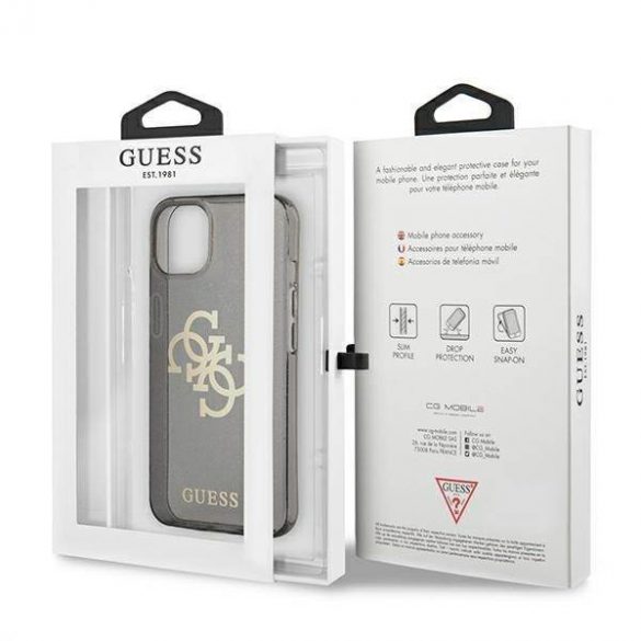 Guess GUHCP13SPCUGL4GBK Husă rigidă pentru iPhone 13 mini de 5,4 inchi/negru, cu sclipici, 4G Big Logo