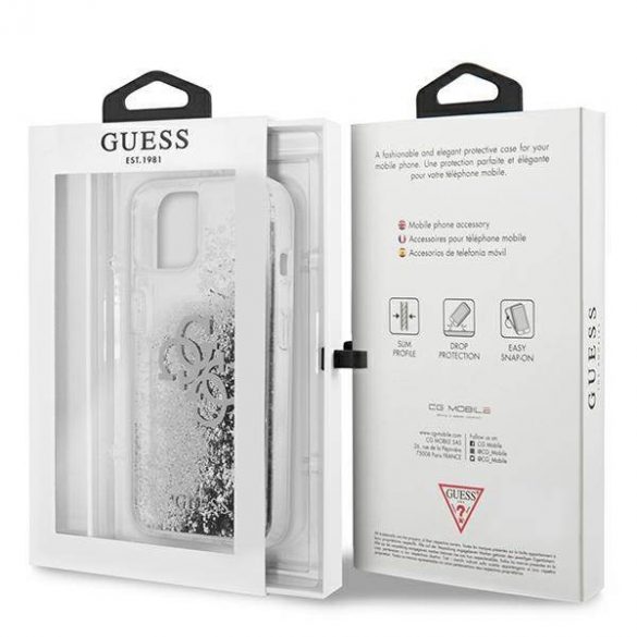 Guess GUHCP13SLG4GSI Carcasă rigidă 4G Big Liquid Glitter pentru iPhone 13 mini 5,4" srebrny/argintiu