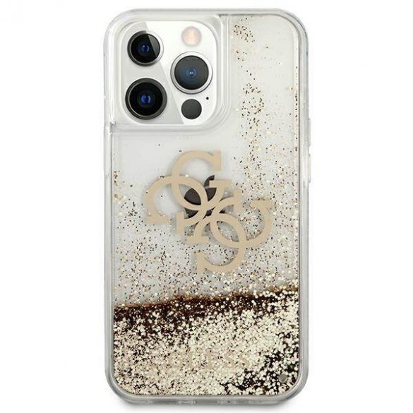 Guess GUHCP13XLG4GGO Carcasă rigidă 4G Big Liquid Glitter pentru iPhone 13 Pro Max, 6,7" złoty/aurie