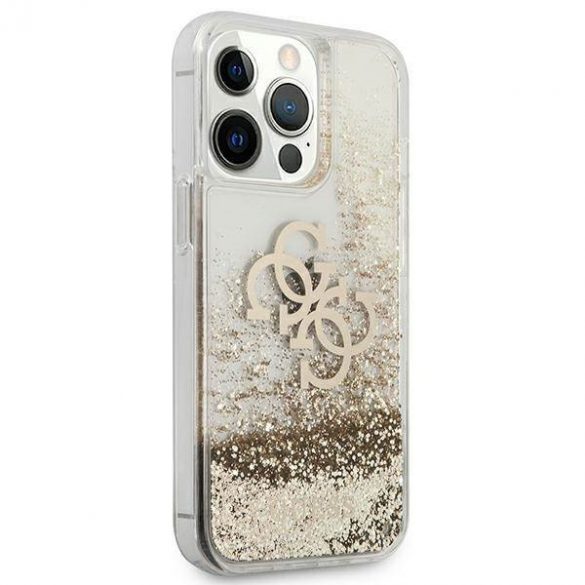 Guess GUHCP13XLG4GGO Carcasă rigidă 4G Big Liquid Glitter pentru iPhone 13 Pro Max, 6,7" złoty/aurie