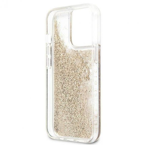 Guess GUHCP13XLG4GGO Carcasă rigidă 4G Big Liquid Glitter pentru iPhone 13 Pro Max, 6,7" złoty/aurie