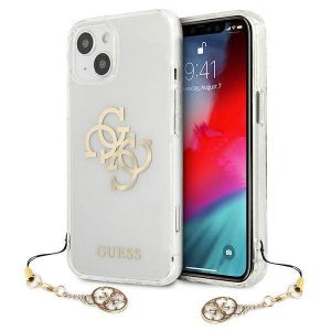 Guess GUHCP13SKS4GGO Carcasă rigidă transparentă pentru iPhone 13 mini 5,4" 4G Gold Charms Collection