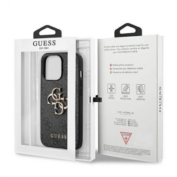 Guess GUHCP13L4GMGGR Carcasă rigidă pentru iPhone 13 Pro / 13 de 6,1" szary/gri, 4G Big Metal Logo