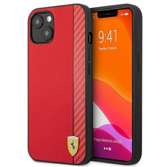 Ferrari FESAXHCP13SRE Carcasă rigidă On Track Carbon Stripe pentru iPhone 13 mini de 5,4 inchi