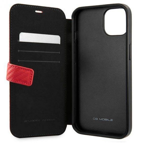 Carcasa Ferrari FESAXFLBKP13SRE pentru iPhone 13 mini 5,4" czerwony/carte roșie On Track Carbon Stripe