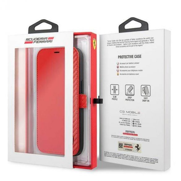 Carcasa Ferrari FESAXFLBKP13SRE pentru iPhone 13 mini 5,4" czerwony/carte roșie On Track Carbon Stripe