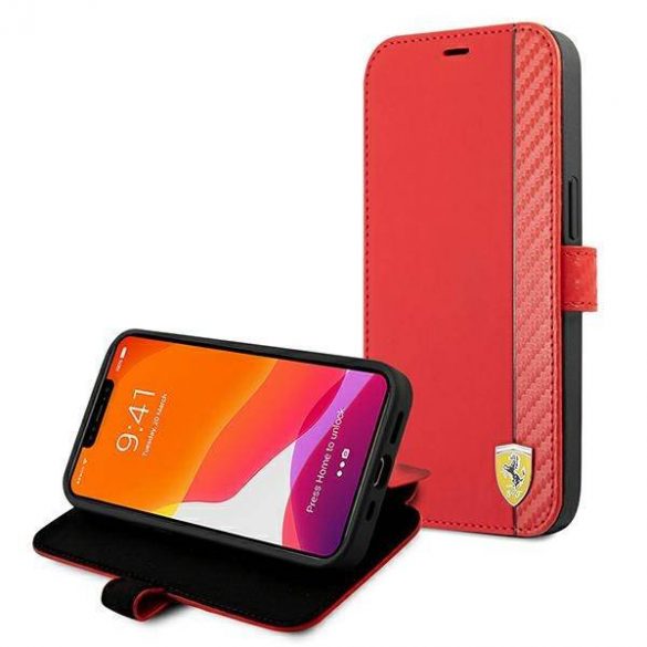 Carcasa Ferrari FESAXFLBKP13LRE pentru iPhone 13 Pro / 13 6,1" czerwony/carte rosie On Track Carbon Stripe