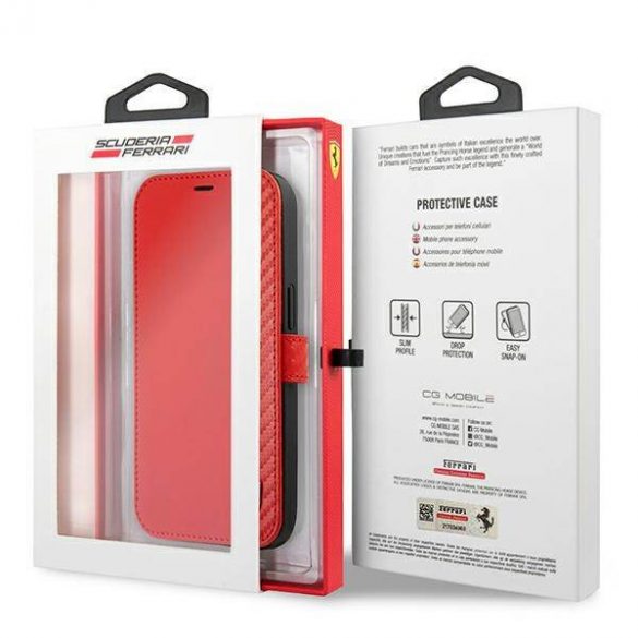 Carcasa Ferrari FESAXFLBKP13LRE pentru iPhone 13 Pro / 13 6,1" czerwony/carte rosie On Track Carbon Stripe